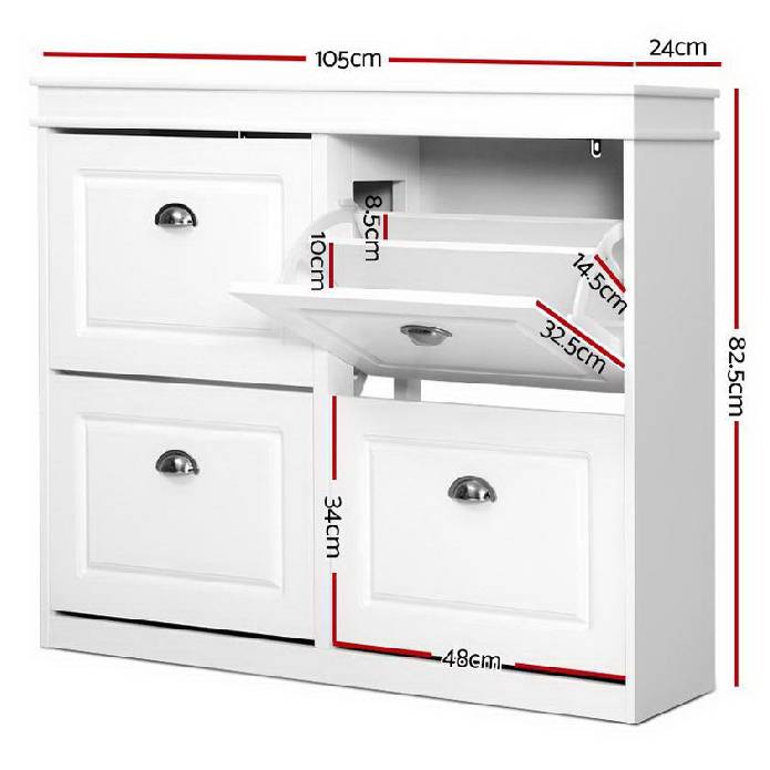 Shoe Cabinet Shoes Storage Rack Organiser White Shelf Drawer Cupboard 24 Pairs