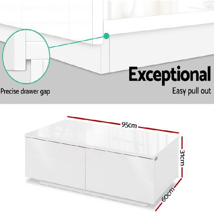 Artiss Modern Coffee Table 4 Storage Drawers High Gloss Living Room Furniture White