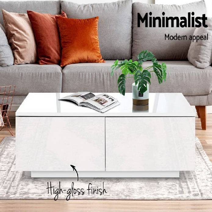 Artiss Modern Coffee Table 4 Storage Drawers High Gloss Living Room Furniture White
