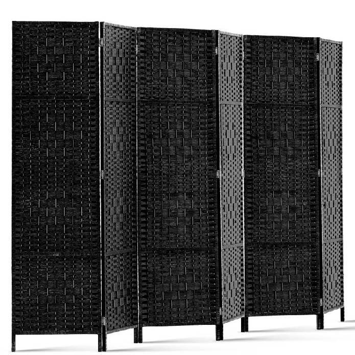 Artiss 6 Panel Room Divider Screen Privacy Rattan Timber Foldable Dividers Stand Hand Woven Black