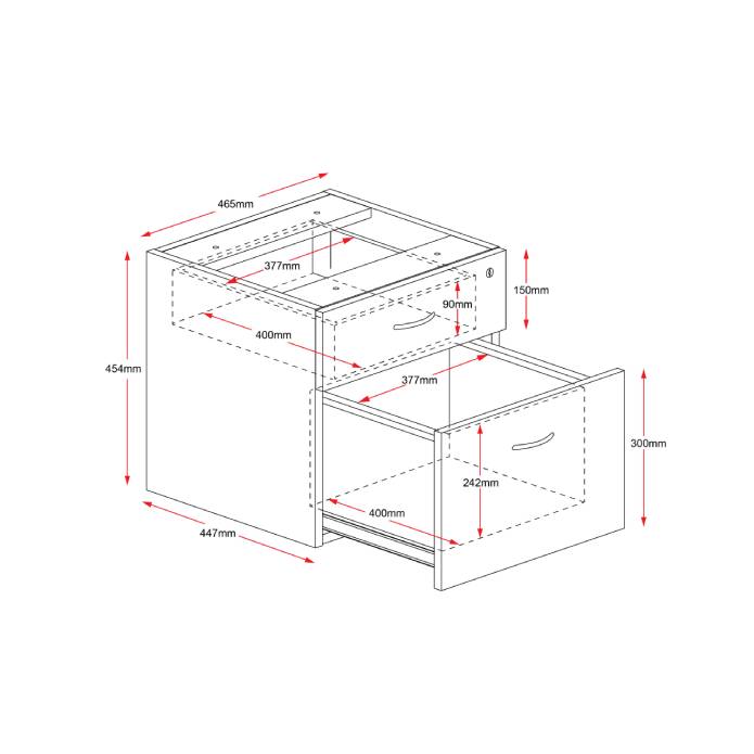 Rapidline Fixed Under Desk Pedestal - 1 Personal Drawer + 1 File Drawer