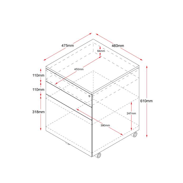 Rapidline 3 Drawer Steel Mobile Pedestal