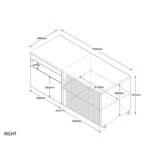 Rapidline Mobile Caddy Unit - Right Hand Tambour Door