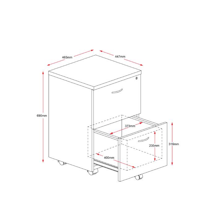 Rapidline Mobile Pedestal 2 File Drawers