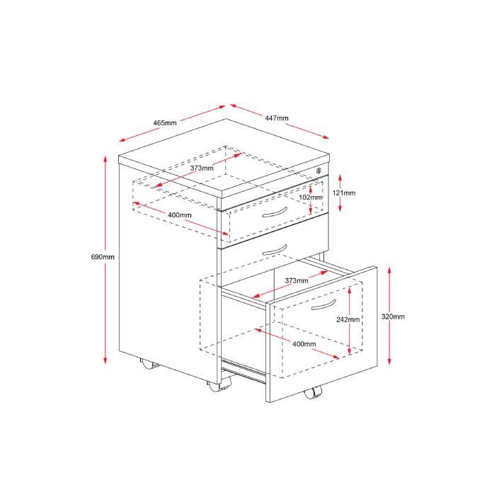 Rapidline Span Mobile Pedestal with 2 Personal and 1 File Drawer