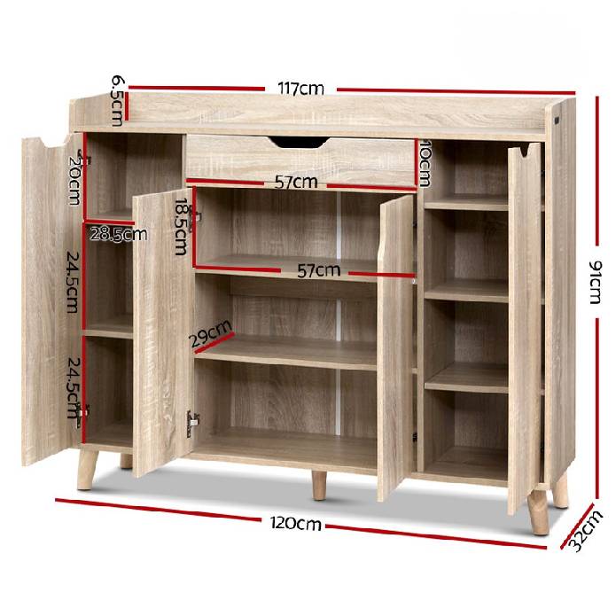 Artiss Shoe Cabinet Shoes Storage Rack 120cm Organiser Drawer Cupboard Wood