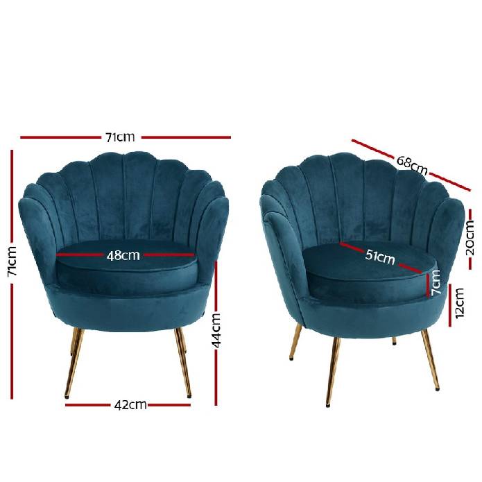 Artiss Armchair Lounge Chair Accent Retro Armchairs Lounge Shell Velvet Navy