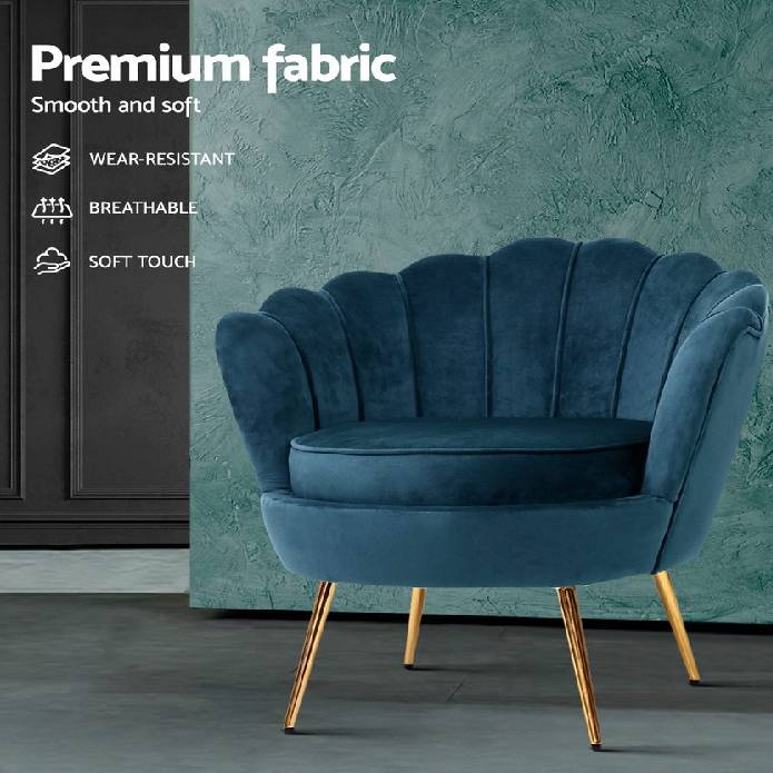 Artiss Armchair Lounge Chair Accent Retro Armchairs Lounge Shell Velvet Navy