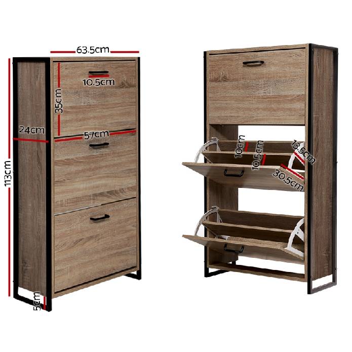 Artiss Shoe Cabinet Shoes Storage Rack Wooden Organiser Up to 24 Pairs Shelf Cupboard Metal Frame