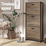 Artiss Shoe Cabinet Shoes Storage Rack Wooden Organiser Up to 24 Pairs Shelf Cupboard Metal Frame