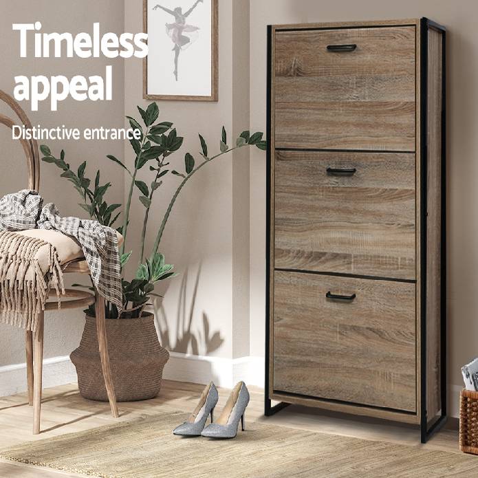 Artiss Shoe Cabinet Shoes Storage Rack Wooden Organiser Up to 24 Pairs Shelf Cupboard Metal Frame