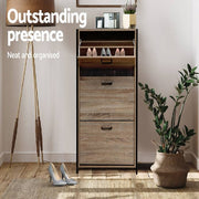 Artiss Shoe Cabinet Shoes Storage Rack Wooden Organiser Up to 24 Pairs Shelf Cupboard Metal Frame