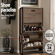 Artiss Shoe Cabinet Shoes Storage Rack Wooden Organiser Up to 24 Pairs Shelf Cupboard Metal Frame