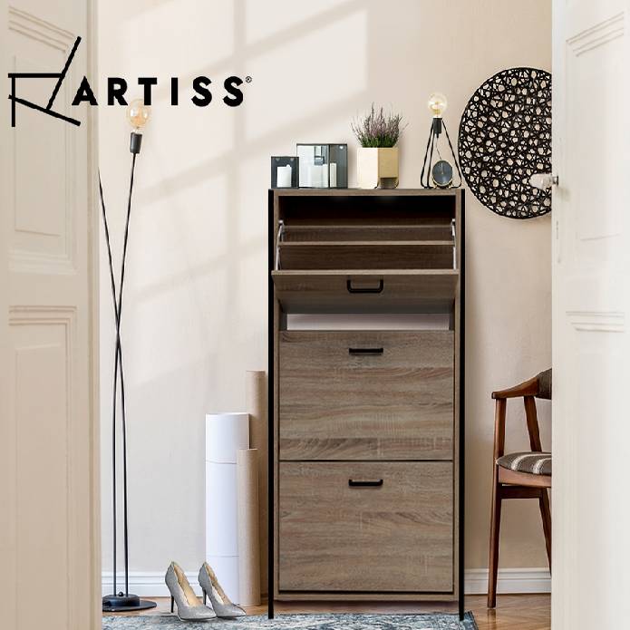 Artiss Shoe Cabinet Shoes Storage Rack Wooden Organiser Up to 24 Pairs Shelf Cupboard Metal Frame
