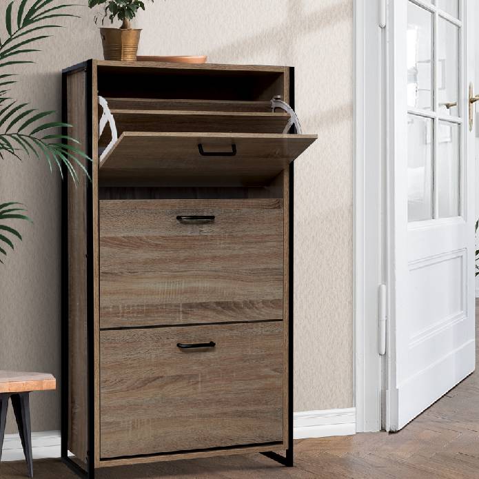 Artiss Shoe Cabinet Shoes Storage Rack Wooden Organiser Up to 24 Pairs Shelf Cupboard Metal Frame