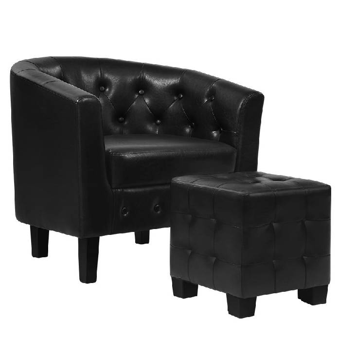 Artiss Armchair Lounge Chair Ottoman Tub Accent Chairs PU Leather Sofa Armchairs Black