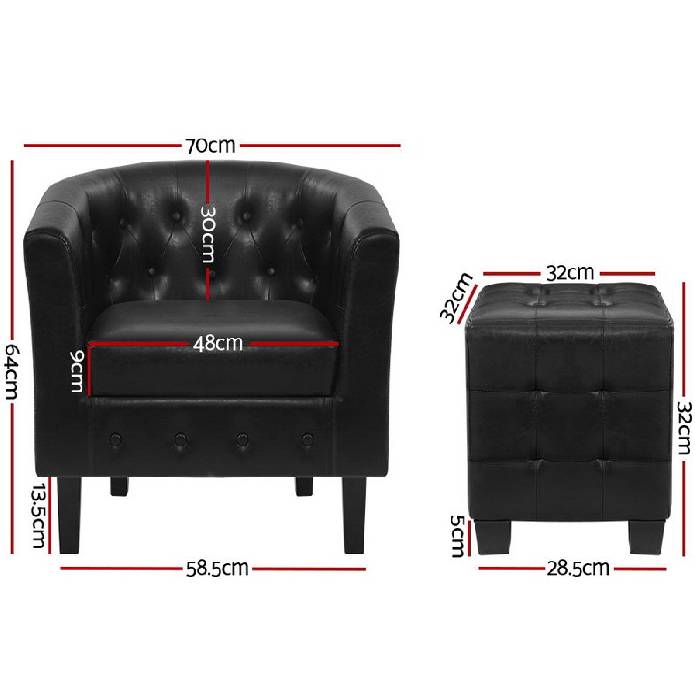 Artiss Armchair Lounge Chair Ottoman Tub Accent Chairs PU Leather Sofa Armchairs Black
