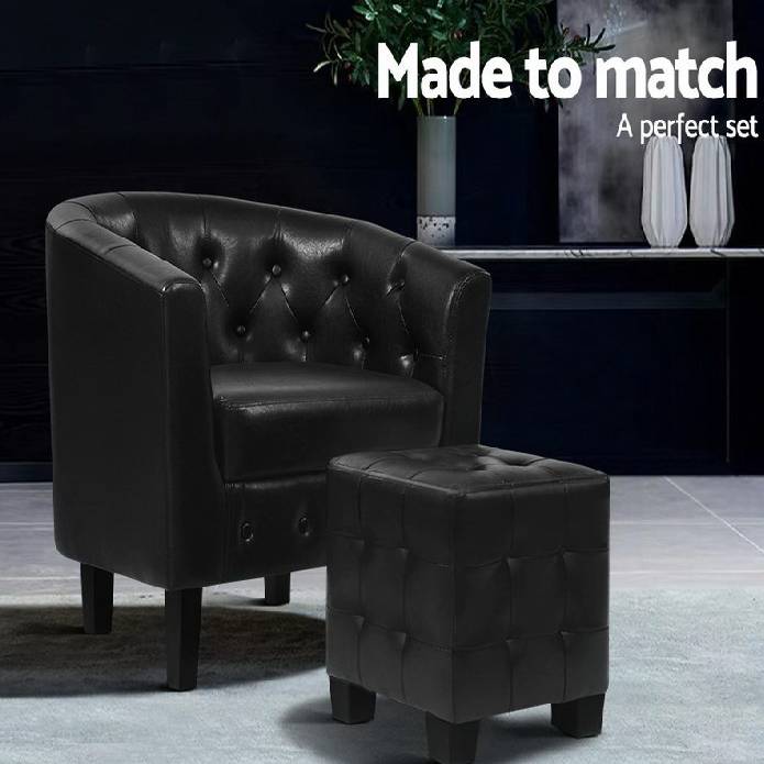 Artiss Armchair Lounge Chair Ottoman Tub Accent Chairs PU Leather Sofa Armchairs Black