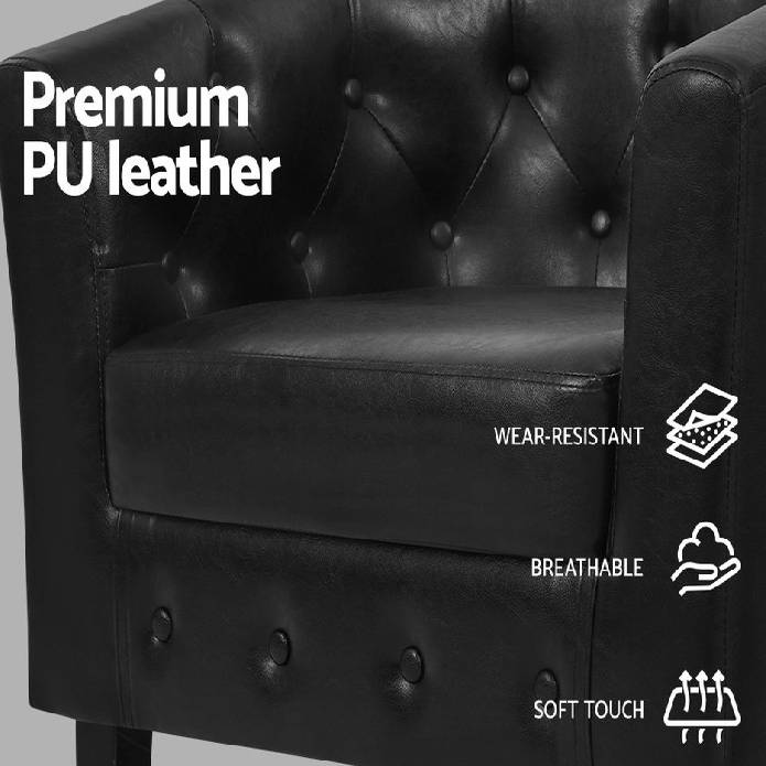 Artiss Armchair Lounge Chair Ottoman Tub Accent Chairs PU Leather Sofa Armchairs Black
