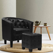Artiss Armchair Lounge Chair Ottoman Tub Accent Chairs PU Leather Sofa Armchairs Black
