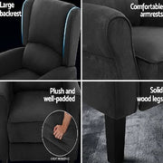 Artiss Recliner Chair Adjustable Sofa Lounge Soft Suede Armchair Couch Charcoal