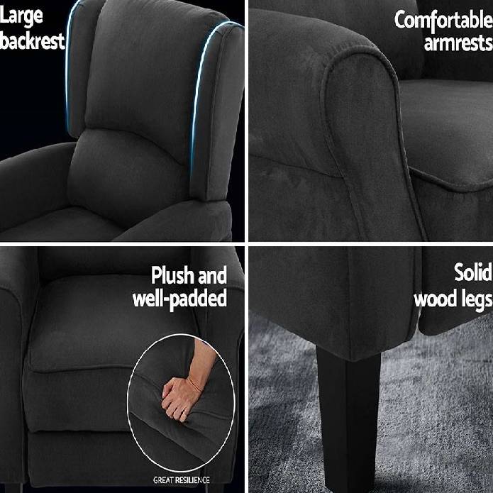 Artiss Recliner Chair Adjustable Sofa Lounge Soft Suede Armchair Couch Charcoal