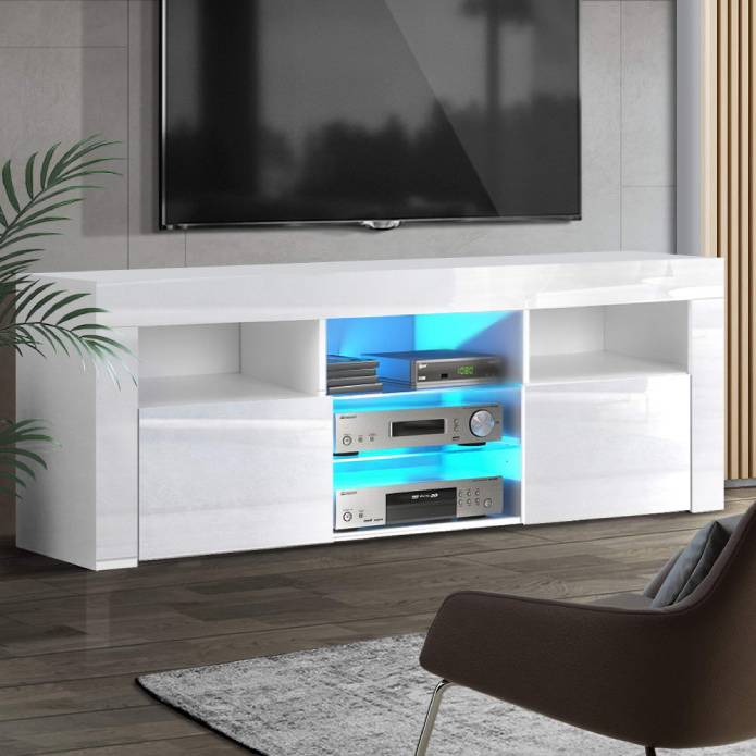 Artiss TV Cabinet Entertainment Unit Stand RGB LED Gloss Furniture 160cm WHITE