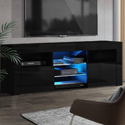Artiss TV Cabinet Entertainment Unit Stand RGB LED Gloss Furniture 160cm BLACK