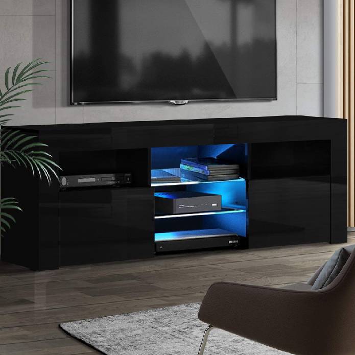 Artiss TV Cabinet Entertainment Unit Stand RGB LED Gloss Furniture 160cm BLACK