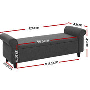 Artiss Storage Ottoman Blanket Box 126cm Linen Fabric Arm Foot Stool Couch Large