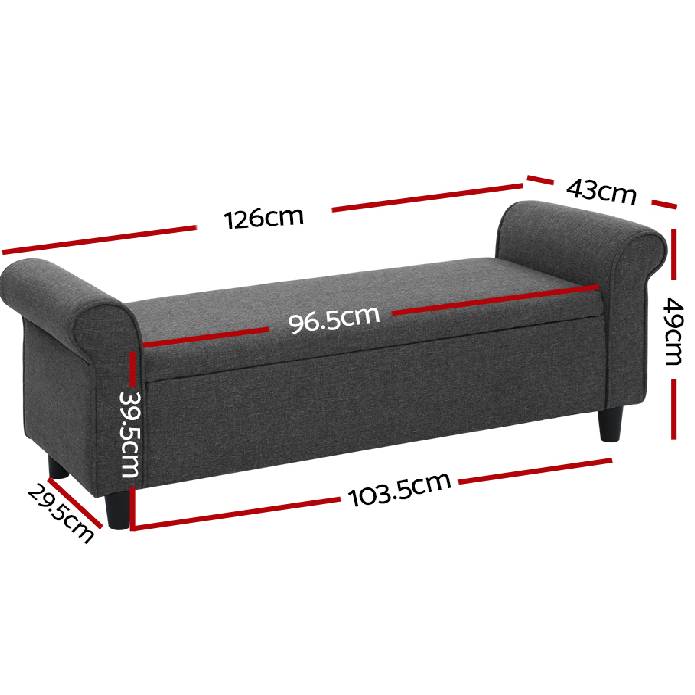 Artiss Storage Ottoman Blanket Box 126cm Linen Fabric Arm Foot Stool Couch Large