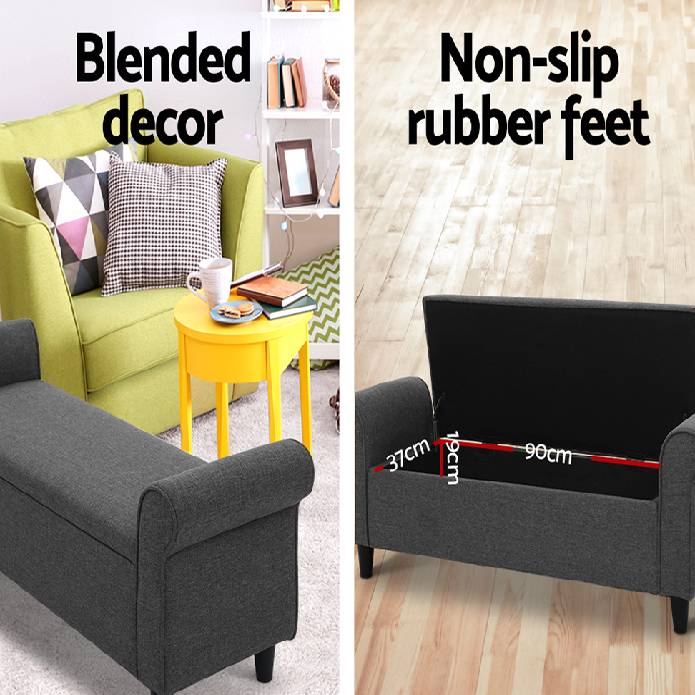 Artiss Storage Ottoman Blanket Box 126cm Linen Fabric Arm Foot Stool Couch Large