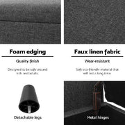 Artiss Storage Ottoman Blanket Box 126cm Linen Fabric Arm Foot Stool Couch Large