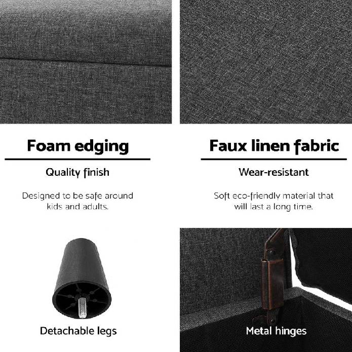 Artiss Storage Ottoman Blanket Box 126cm Linen Fabric Arm Foot Stool Couch Large