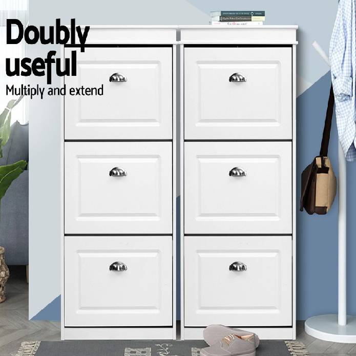 Shoe Cabinet Shoes Storage Rack White Organiser Shelf Cupboard 18 Pairs Drawer