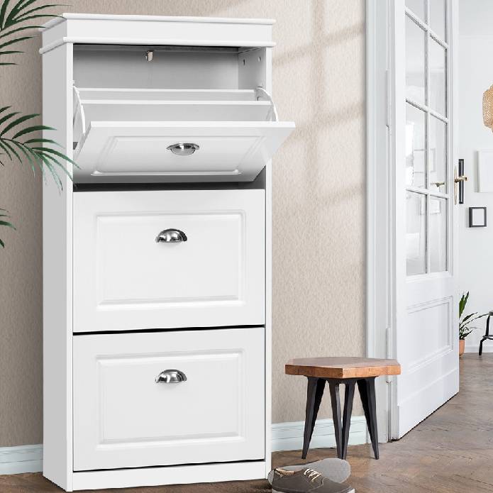 Shoe Cabinet Shoes Storage Rack White Organiser Shelf Cupboard 18 Pairs Drawer