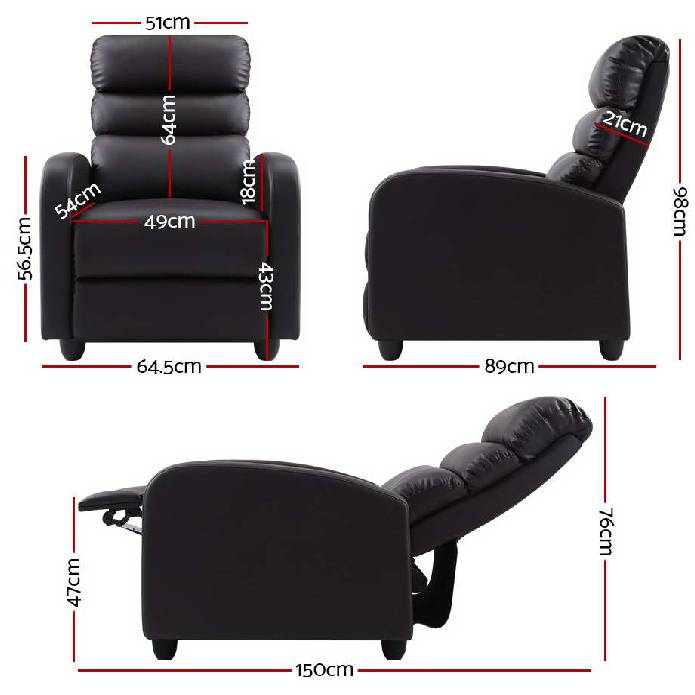 Artiss Luxury Recliner Chair Chairs Lounge Armchair Sofa Leather Cover Brown