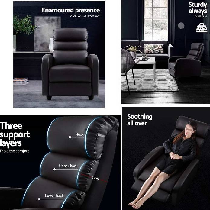 Artiss Luxury Recliner Chair Chairs Lounge Armchair Sofa Leather Cover Brown