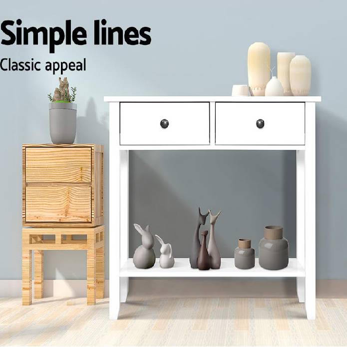 Hallway Console Table Hall Side Entry 2 Drawers Display White Desk Furniture