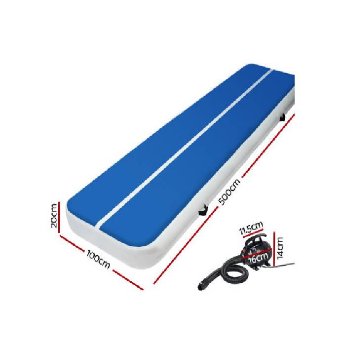 Everfit Inflatable Air Track Mat 20cm Thick With Pump Tumbling Gymnastics Blue