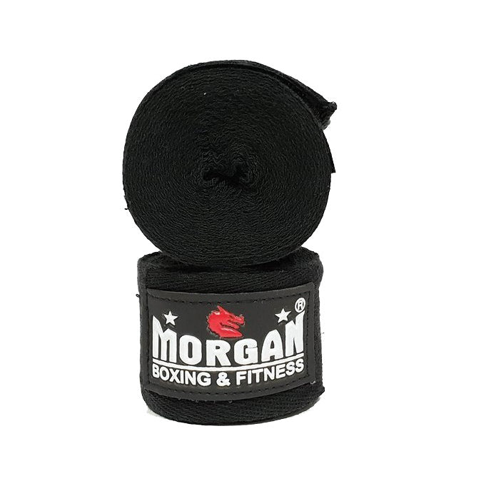 Morgan Cotton Boxing Hand Wraps 180Inch - 4M Long (Pair) Black