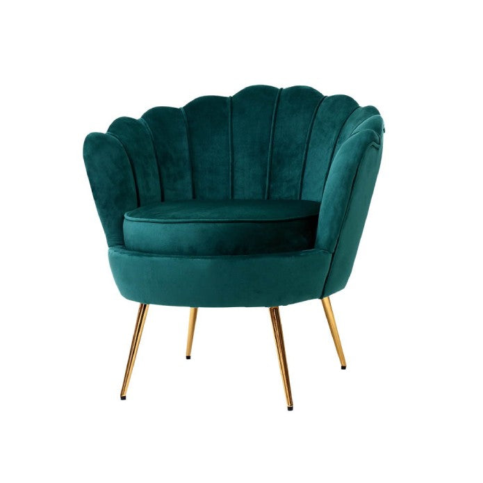 Artiss Armchair Lounge Chair Accent Armchairs Retro Lounge Accent Chair Single Sofa Velvet Shell Back Sea Green