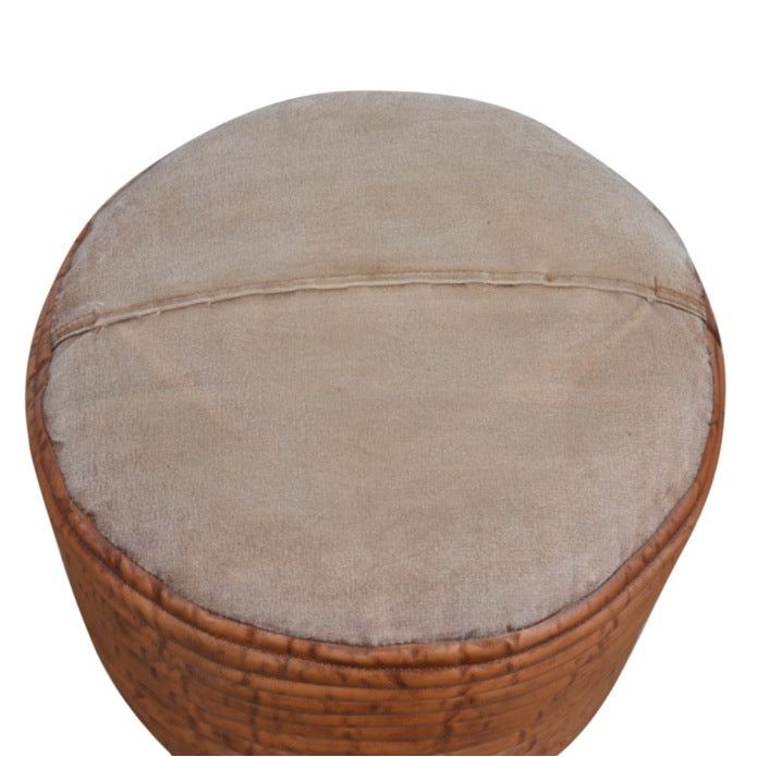 Caramel Grooved Leather Ottoman