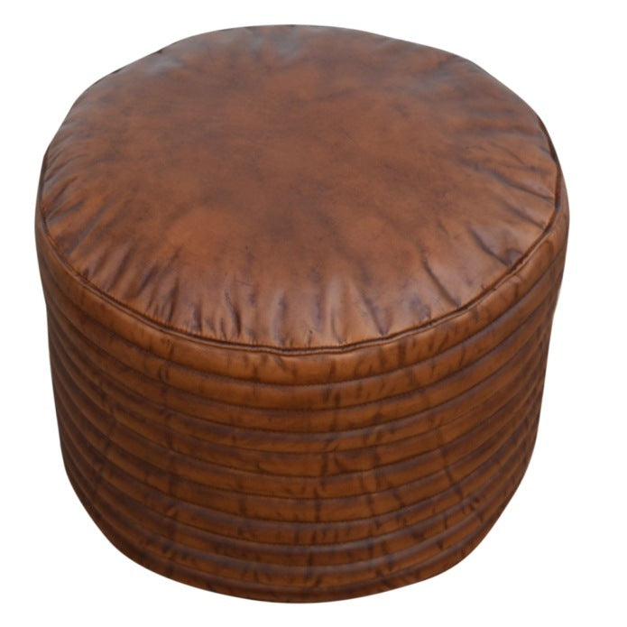 Caramel Grooved Leather Ottoman