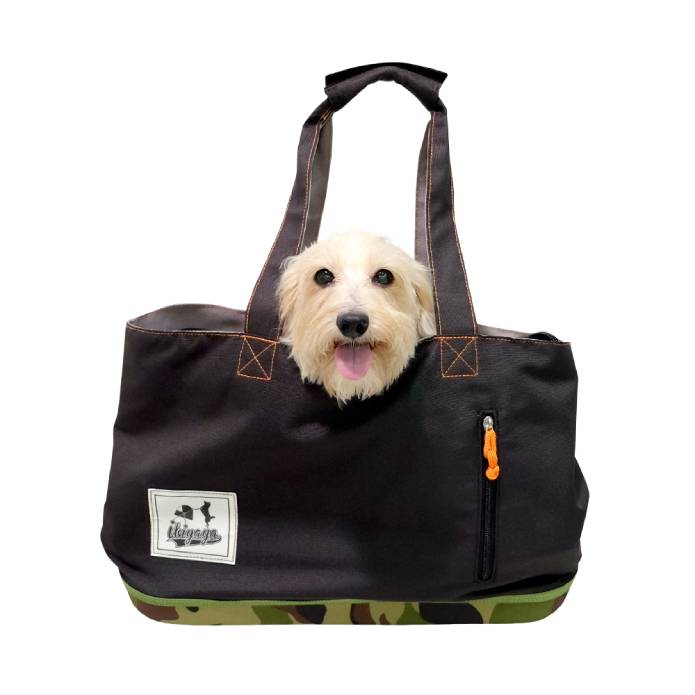 A Happy Dog in Ibiyaya Canvas Pet Carrier Tote for Pets up to 7kg - Camouflage