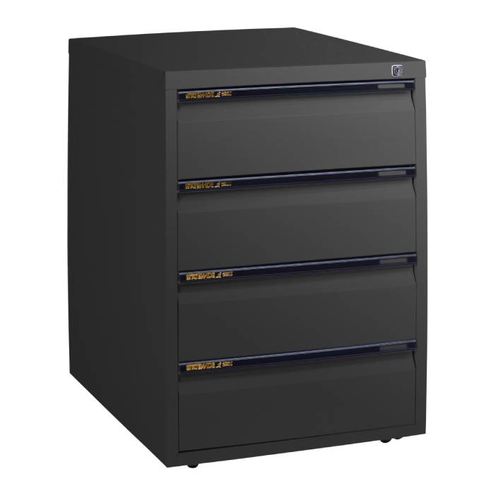 Statewide Mobile Pedestals 4 Personal Drawers - 675h x 467w x 610d Black Ripple