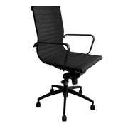 Rapidline Stylish Executive or Boardroom Medium Back Chair Black PU with Black Frame