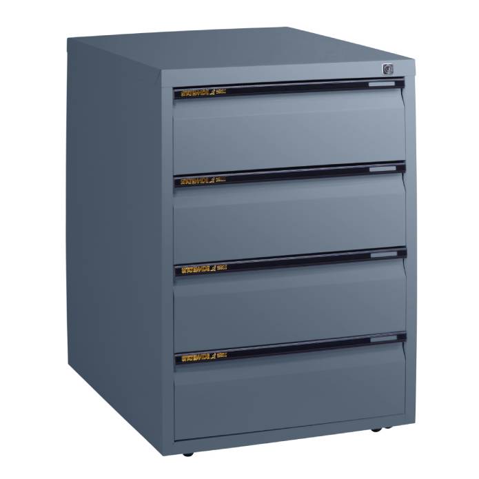Statewide Mobile Pedestals 4 Personal Drawers - 675h x 467w x 610d Graphite Ripple