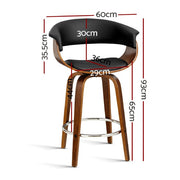 Artiss Set of 2 Bar Stools Wooden Bar Stool Swivel Kitchen Dining Chairs Pu Leather Black