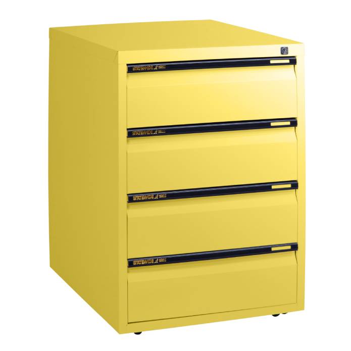 Statewide Mobile Pedestals 4 Personal Drawers - 675h x 467w x 610d Lemon Yellow